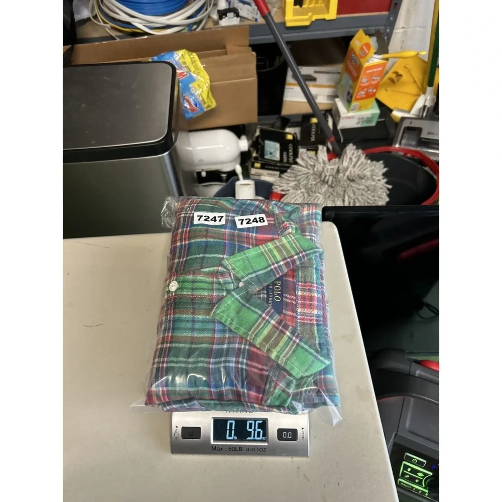 Polo Ralph Lauren Shirt Red‎ Green Tartan Plaid Button Up 100% Linen Two Pockets